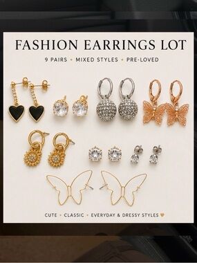 Fashion Earrings Lot - Mixed Styles in Gold, Silver, Rose Gold